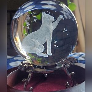 Cat Crystal Ball with Metal Stand